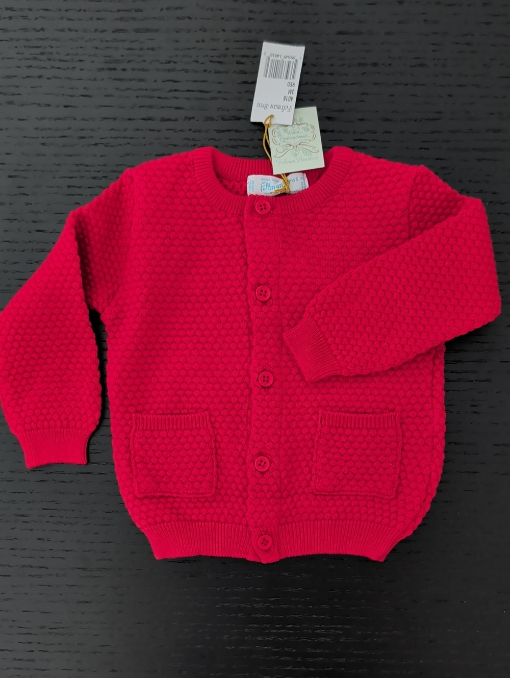 New with Tag, Feltman Brothers Baby Girl 3M Solid Red Cardigan Sweater